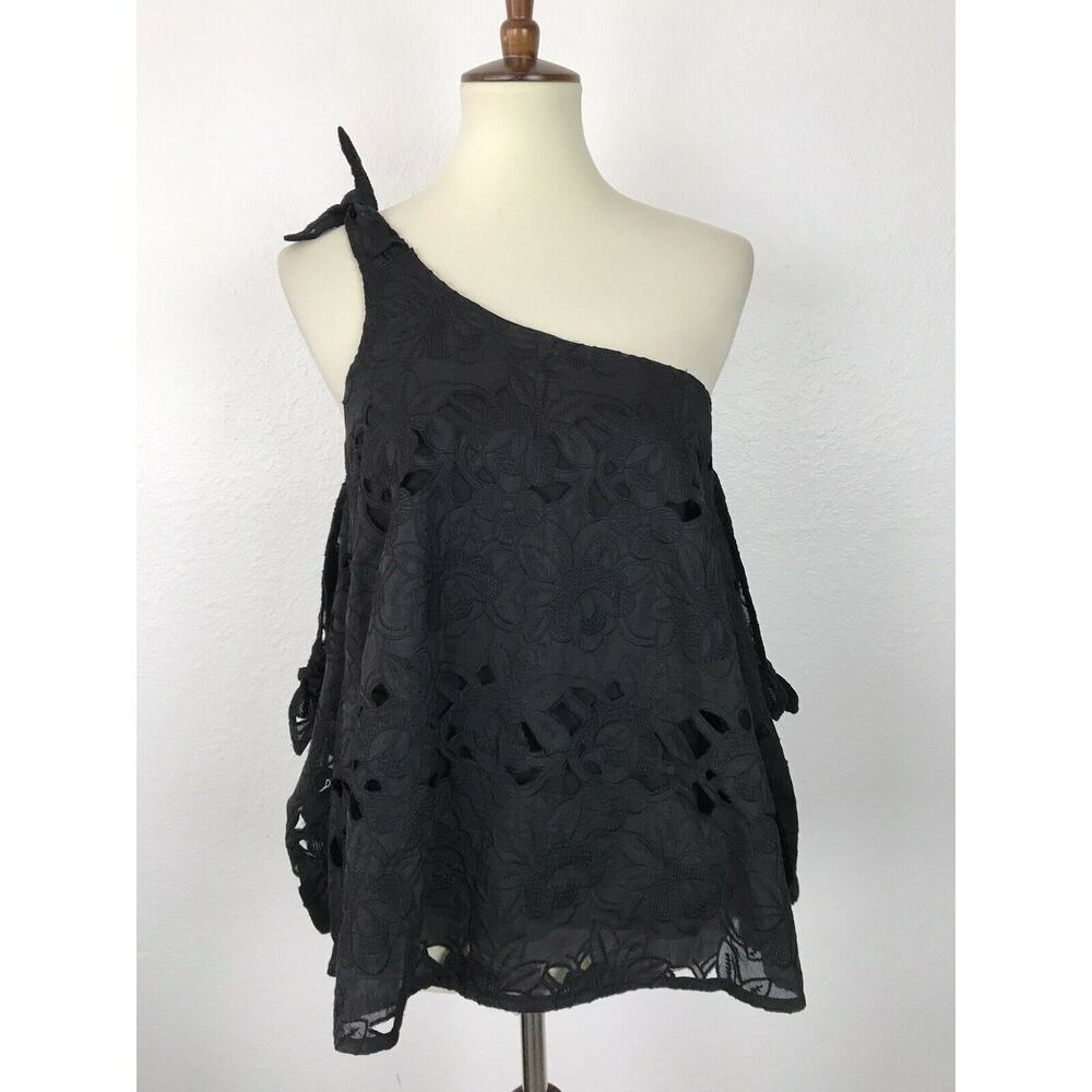 Line & Dot Top Women XS Blouse One Shoulder Floral Laser Cut Boho Festival NWT